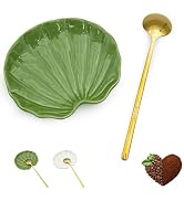 Aenfaiy Coffee Spoon Rest with Gold Spoon, Green Leaf Shape Mini Ceramic Spoon Holder, Tea Bag Te...