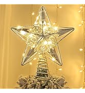 Juegoal Star Tree Topper with 20 LED Lights, Silver Lighted Treetop Christmas Tree Decoration, 9 ...