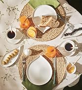 Aofmee 13.8 inch Round Woven Placemats Set of 6, Boho Rattan Place Mats, Natural Water Hyacinth T...