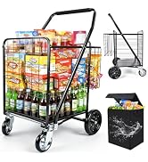 450lbs Heavy Duty Folding Shopping Cart with Dual Baskets - 39.5 Gallon Capacity, All-Terrain Whe...