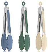 EEKEDO Small Cooking Tongs 7 inch Mini Serving Tongs with Silicone Tips, Set of 3 (Dark Blue + Da...