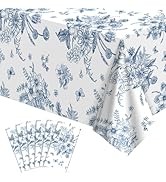 NatNarr 6 Pack Blue Floral Plastic Tablecloths, 54 X 108Inch Tea Party Tablecloth Disposable Vint...