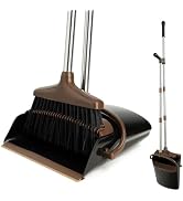 XXFLOWER Broom and Dustpan Set with Long Handle, Light Weight Stainless Steel Poles Stand Upright...
