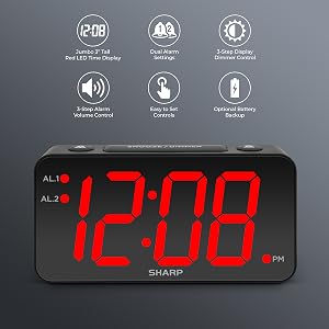 adjustable sound alarm dimmer dual alarms bedside