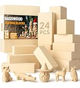 Basswood Carving Blocks 24PCS: Whittling Wood Blocks Wood Carving Kit with 3 Different Sizes - So...