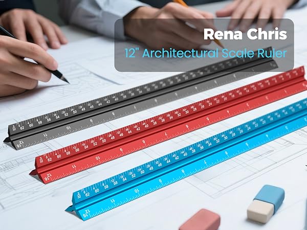 Architectural Scale Ruler Inches Imperial Aluminum Metal Architecture Engineering Triangular