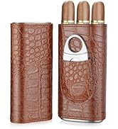 cgaplus 3-Finger Cigar Case with Cutter Crocodile Pattern Leather Cigar Humidor Case Portable Tra...