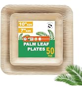 FSYSUN Premium Palm Leaf Disposable Plates – 50pc Square Set: 25pc 10” and 25pc 7”, Heavy-Duty, M...