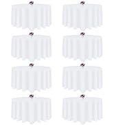8 Packs Round Tablecloth 90 Inch White Table Cloth for Circle Tables, Washable Polyester Fabric T...
