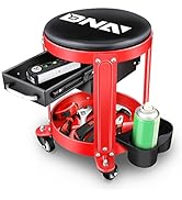 DNA Motoring TOOLS-00197 Round Mechanics Roller Seat Creeper Stool With Padded Cushion, Tool Stor...