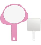 2 Pcs Handheld Mirror with Handle, Plastic Travel Makeup Handheld Cosmetic Hand Mirror for Travel...