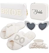 Bridal Shower Gifts for Bride - 5 Pcs Bride to Be Gift Set, I DO Slippers, Makeup Bag, Heart Sung...