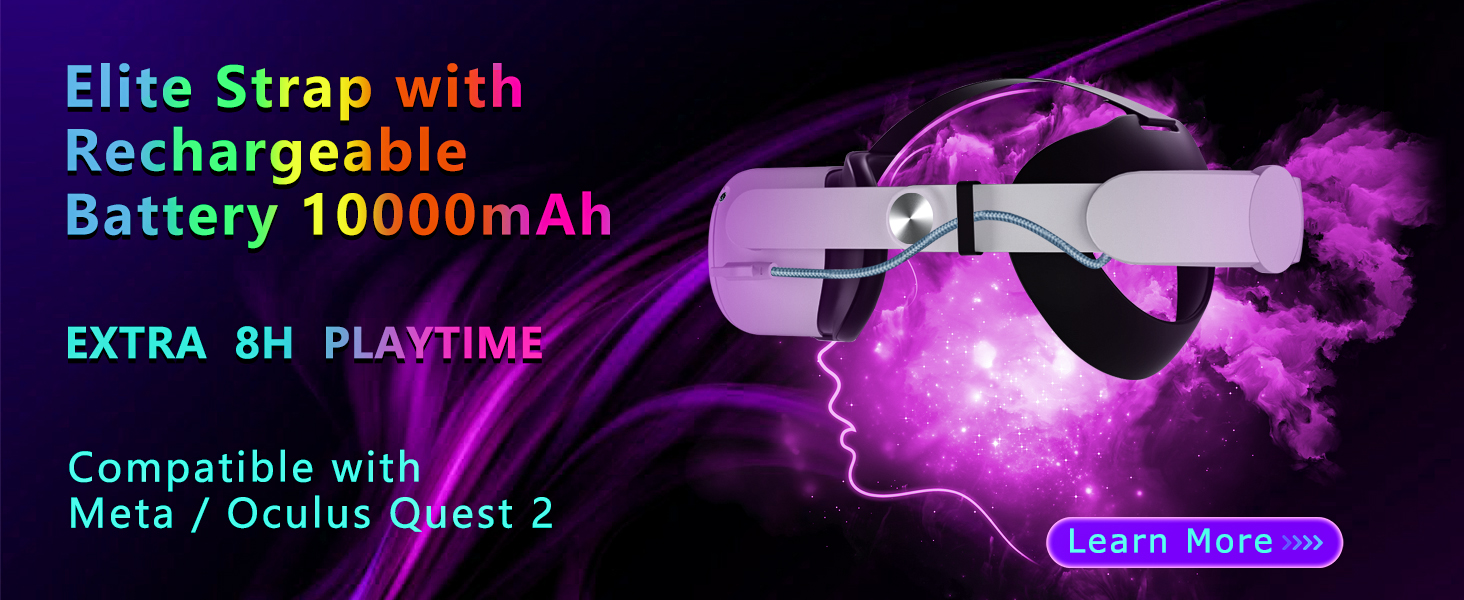 SAQICO Head Strap with 10000mAh Battery for Oculus Quest 2, Cool RGB Light Fast Charging