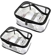 Kememo Clear Makeup Bag, 2PCS Portable Cosmetics Bag Transparent Toiletry Bag with Handle Zipper ...