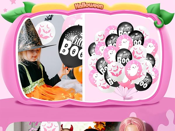 Halloween decorations birthday horror balloons black spider web white balloon ghost boo bats pink