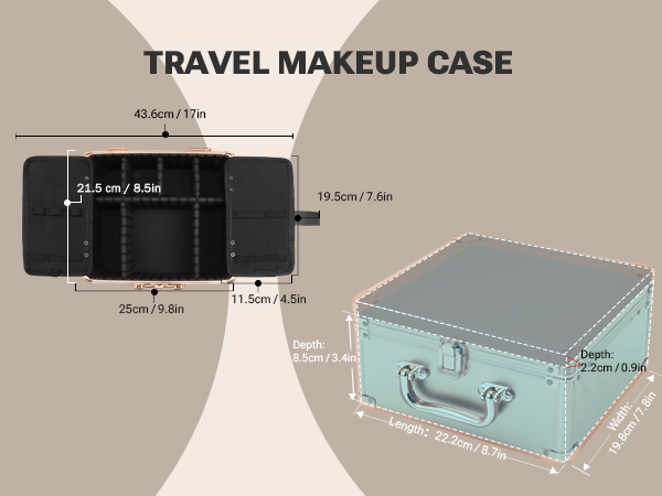 Makeup Box with Lighted Mirror, Cosmetic Organizer and Portable Makeup Box Travel Train Case
