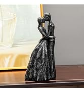 Prettidecor Anniversary Wedding Gift for Couple, Kissing Love Decor Statue Bride Groom Black Figu...