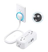 TROND 360° Rotating Flat Plug Power Strip 5ft, 4 Widely AC Outlets, White | Flat Extension Cord 4...