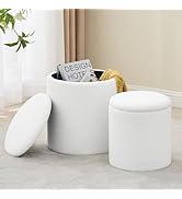 oakvivo Round Set of 2 Ottoman with Storage, Boucle Storage Ottoman Foot Stool, Soft Teddy Uphols...
