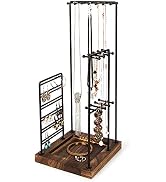 J JACKCUBE DESIGN Jewelry Organizer Stand, Black Metal Jewelry Tree Display Holder with Wood Tray...