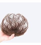 DPWOUM Brown Wig Pieces for Top of Head, Curly Hair Topper Replacement Fluffy Hairpiece Seamless ...