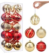 Christmas Ball Ornaments Set, 20pcs 3.15'' Red and Gold Christmas Shatterproof Ornaments Set for ...