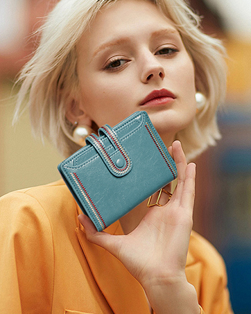 Small Wallet for Women Leather RFID Blocking Bifold Compact Credit Card Holder Zipper Coin Pocket