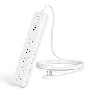 Power Strip Surge Protector,15 Outlets 4 USB 2 USB-C,5Ft Flat Plug,White | 15 AC Outlets,4 USB Po...