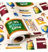 Burymento Back to School Wrapping Paper Roll, Colorful School-Theme Gift Wrap for Teachers Studen...