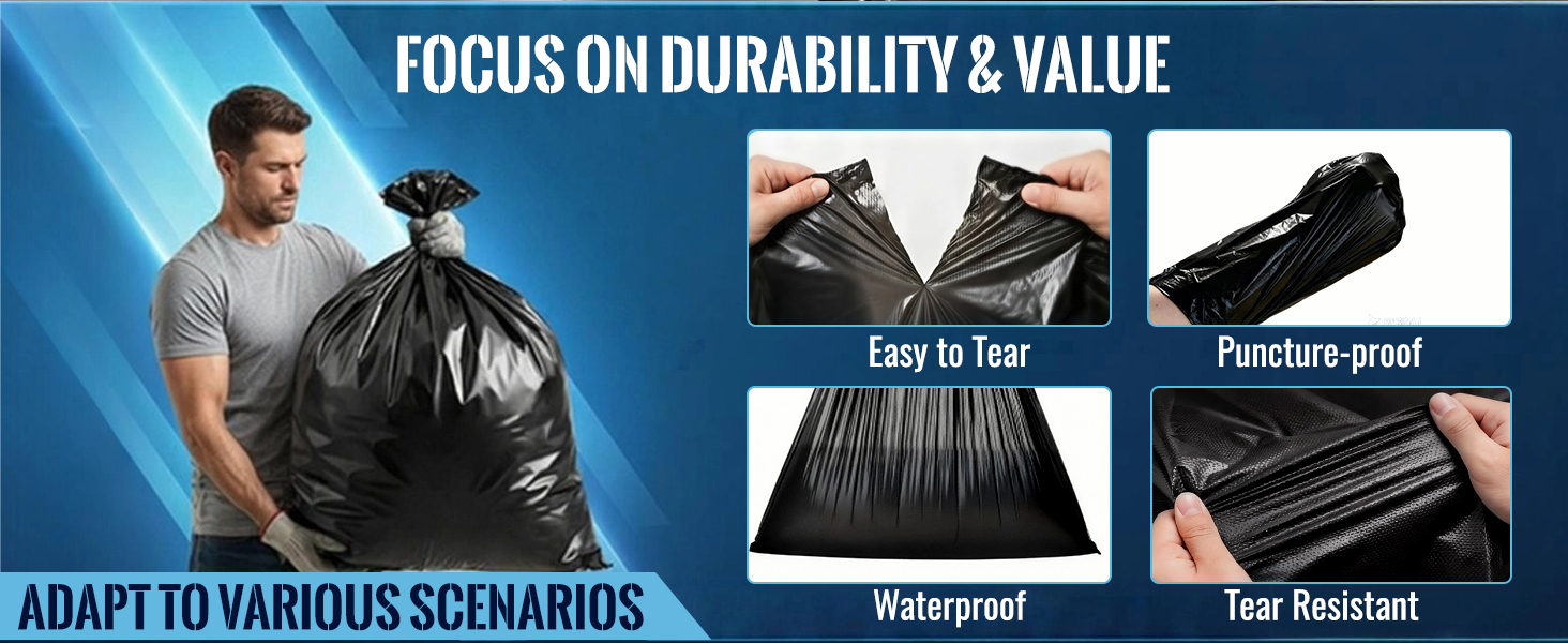 8 Gallon Trash Bags Heavy Duty - 30 Liters Black Garbage Bags Medium Leakproof and Unscented