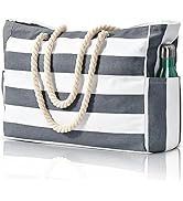 Beach Bags for Women, Large Waterproof Beach Tote Bag with Zipper Beach Bags Waterproof Sandproof...