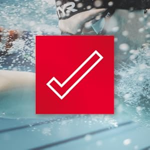 Image of red checkmark with person swimming in background with text reading streamlined.
