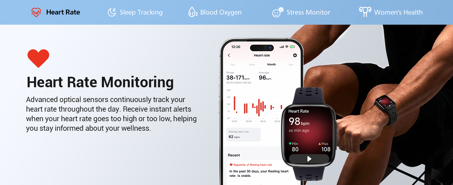 Fitness watch with heart rate monitoring