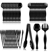 Mwellewm 36Pcs Plastic Serving Utensils Set Large Disposable Serving Spoons Forks Tongs for Servi...