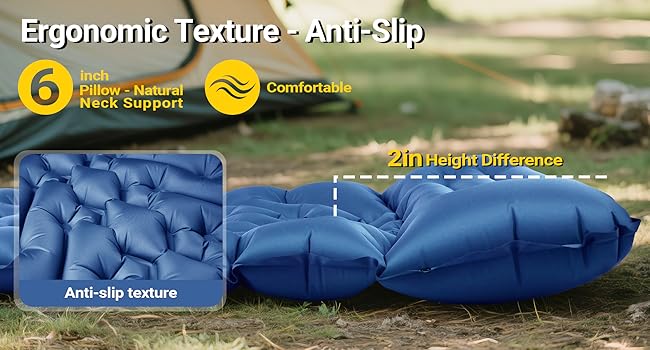 Ergonomic Anti-Slip Texture + 6-Inch Pillow