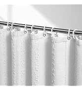 Lameirose White Shower Curtain Boho, Textured Shower Curtain Cotton Blend Waffle Weave Stripe Fab...