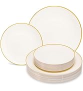 Lullaby 100PCS Ivory Plastic Plates, Disposable Ivory Plastic Plate with Gold Rim, 50PCS Dessert ...