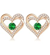 CDE Forever Love Heart Stud Earrings for Women, 925 Sterling Silver Birthstone Heart Stud Earring...