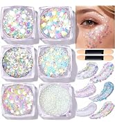Teenitor Face Glitter Body Glitter, Clear White Body Glitter Gel, Hair Glitter Gel, 6 Shapes Rave...