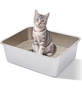 Stainless Steel Litter Box- 17.7" L x 13.77" W x 6" H Metal Cat Litter Box, Medium Cat Litterbox ...