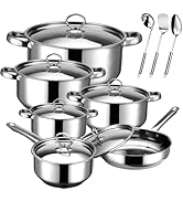 Hunnycook Cookware Set - 15 Piece Stainless Steel Cookware Set, Includes 6 Pots and Pans, 6 Lids ...