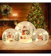 YEAHOME Christmas Decorations Indoor, Set of 3 Crackle Glass Ball with LED Lights Christmas Snowm...