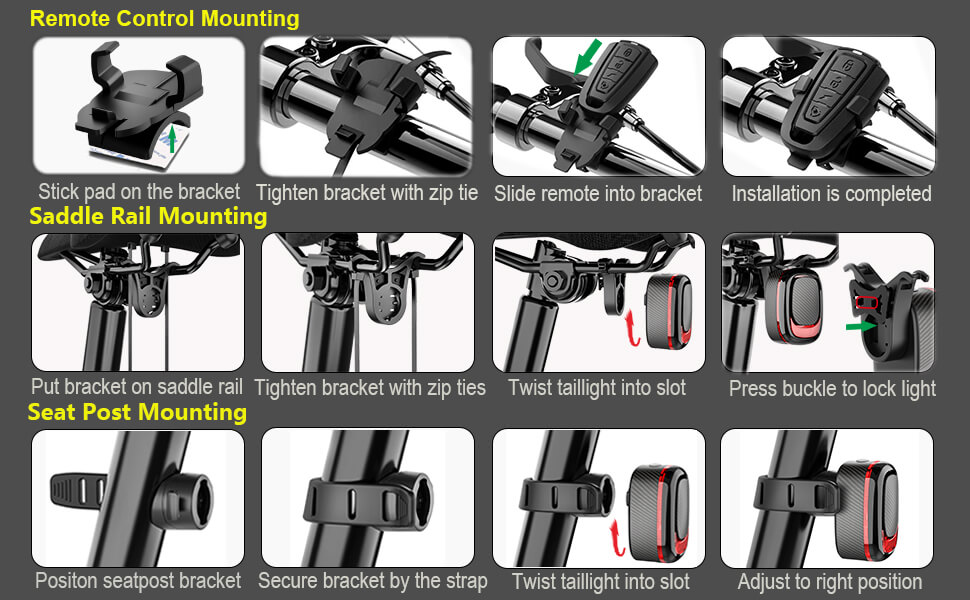 install mount installation remove removal easy attached seat post saddle strap bike rear tail light