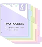SKYDUE Binder Dividers with Tabs and Pockets, 6 Tabs Dividers for 3 Ring Binder, Tear-Resistant P...