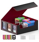 TopMade Card Deck Box for Trading Cards 2400+ with 18 Colorful Divider, Leather Magnetic Commande...