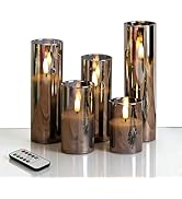 Girimax Grey Glass Flameless Candles with Remote Batteries, Flickering Slim Christmas LED Pillar ...