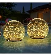 uuffoo 2-Pack 7.4x7.4 Solar Floating Pool Lights Ball Solar Powered LED Flickering that Float Glo...