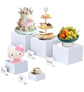 5 Pcs White Acrylic Buffet Risers – Nesting Square Display Stands with Hollow Bottom, Stackable F...