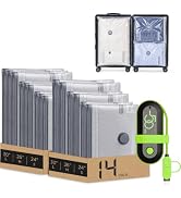 Vacbird Travel Vacuum Bags with USB Electric Pump, 14 Pack Vacuum Bags for Travel, Compression Va...