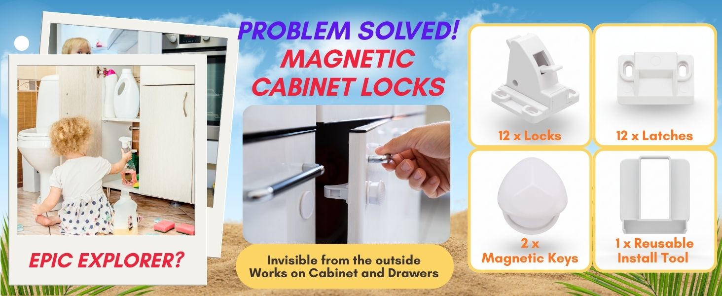 Child Safety Magnetic Cabinet Locks Children Proof Cupboard Baby Locks Latches for Cabinets Drawers